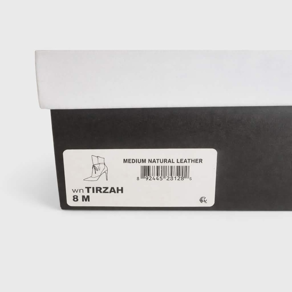NWT Box Sz 8. Nine West Tan Leather “Tirzah” Almond Toe Stiletto Boot Tie Detail - Picture 7 of 8